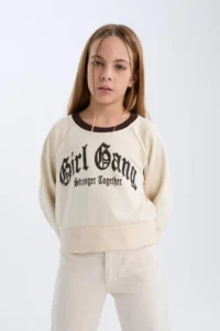 DeFacto Relax Fit Crew Neck Printed Soft Lined Sweatshirt Girl Child - Image 5