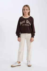 DeFacto Relax Fit Crew Neck Printed Soft Lined Sweatshirt Girl Child - Image 2