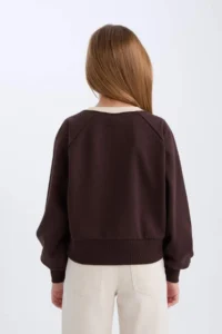 DeFacto Relax Fit Crew Neck Printed Soft Lined Sweatshirt Girl Child - Image 5