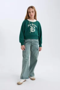 DeFacto Relax Fit Crew Neck Printed Soft Lined Sweatshirt Girl Child - Image 2