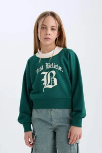 DeFacto Relax Fit Crew Neck Printed Soft Lined Sweatshirt Girl Child - Image 3