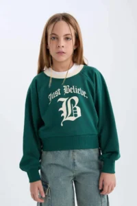 DeFacto Relax Fit Crew Neck Printed Soft Lined Sweatshirt Girl Child - Image 4