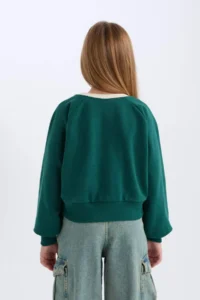 DeFacto Relax Fit Crew Neck Printed Soft Lined Sweatshirt Girl Child - Image 6