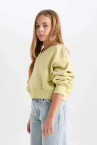 DeFacto Cropped Fit V-Neck Basic Plain Sweatshirt Girl - Image 4