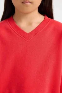 DeFacto Cropped Fit V-Neck Basic Plain Sweatshirt Girl - Image 4
