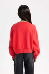 DeFacto Cropped Fit V-Neck Basic Plain Sweatshirt Girl - Image 5