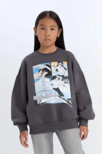 DeFacto Oversize Wide Fit Crew Neck Printed Sweatshirt Girl