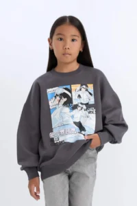 DeFacto Oversize Wide Fit Crew Neck Printed Sweatshirt Girl - Image 3