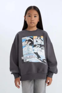 DeFacto Oversize Wide Fit Crew Neck Printed Sweatshirt Girl - Image 4