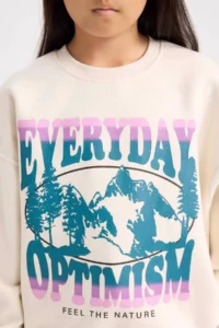 DeFacto Relax Fit Crew Neck Printed Ecru Girls' Sweatshirt D7055A8/ER99 - Image 5