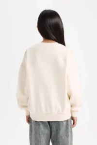 DeFacto Relax Fit Crew Neck Printed Ecru Girls' Sweatshirt D7055A8/ER99 - Image 6