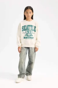 DeFacto Relax Fit Crew Neck Printed Sweatshirt Girl - Image 2