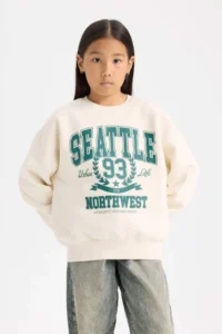 DeFacto Relax Fit Crew Neck Printed Sweatshirt Girl - Image 3