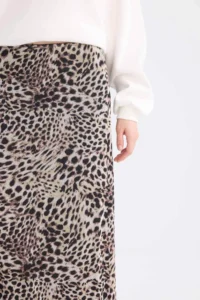 DeFacto A-Line Leopard Patterned High Waist Combed Cotton Lining Tulle Maxi Skirt - Image 6