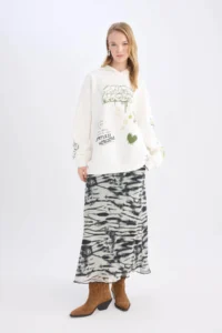DeFacto A-Line Patterned High Waist Combed Cotton Lining Tulle Maxi Skirt - Image 2