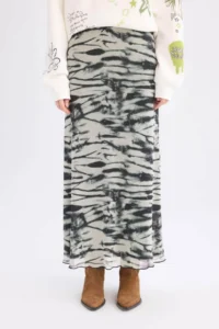 DeFacto A-Line Patterned High Waist Combed Cotton Lining Tulle Maxi Skirt - Image 4