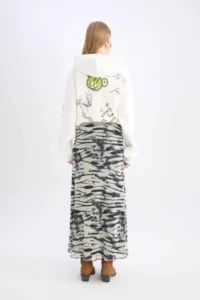 DeFacto A-Line Patterned High Waist Combed Cotton Lining Tulle Maxi Skirt - Image 6