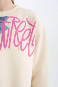 DeFacto Oversize Wide Fit Crew Neck Printed Sand Boy's Sweatshirt D7114A8/BG759 - Image 5