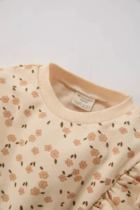 DeFacto Baby Girl Crew Neck Floral Patterned Soft Fuzzy Sweatshirt - Image 2