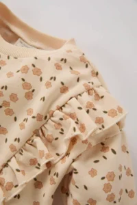 DeFacto Baby Girl Crew Neck Floral Patterned Soft Fuzzy Sweatshirt - Image 3