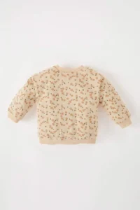 DeFacto Baby Girl Crew Neck Floral Patterned Soft Fuzzy Sweatshirt - Image 6