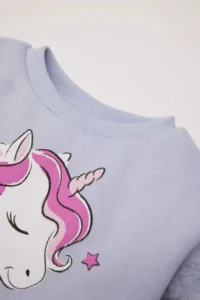 DeFacto Crew Neck Unicorn Printed Soft Furry Sweatshirt for Baby Girl - Image 2