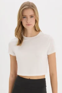 DeFacto Crop Crew Neck Basic Plain Athlete Short Sleeve T-Shirt