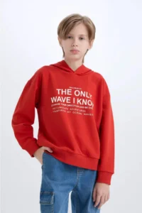 DeFacto Oversize Wide Fit Hooded Printed Sweatshirt Boy - Image 7