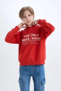 DeFacto Oversize Wide Fit Hooded Printed Sweatshirt Boy - Image 8