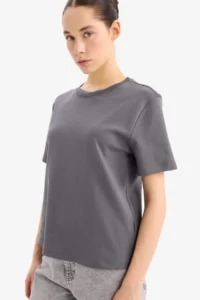 DeFacto Regular Fit Crew Neck Basic Plain Thick Short Sleeve T-Shirt
