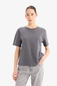 DeFacto Regular Fit Crew Neck Basic Plain Thick Short Sleeve T-Shirt - Image 3