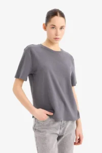 DeFacto Regular Fit Crew Neck Basic Plain Thick Short Sleeve T-Shirt - Image 4