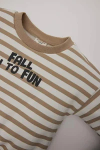 DeFacto Baby Boy Crew Neck Printed Soft Furry Striped Sweatshirt - Image 2