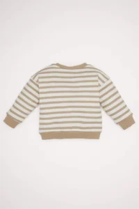 DeFacto Baby Boy Crew Neck Printed Soft Furry Striped Sweatshirt - Image 3