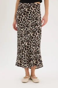 DeFacto A Kesim Normal Bel Leopar Desenli Saten Maxi Etek