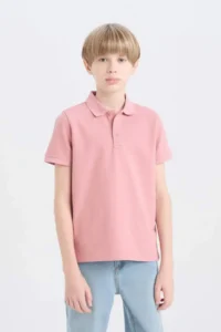 DeFacto Polo Neck Basic Plain Short Sleeve T-Shirt Boy - Image 3