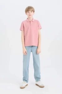 DeFacto Polo Neck Basic Plain Short Sleeve T-Shirt Boy - Image 4