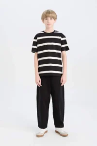 DeFacto Crew Neck Striped Short Sleeve T-Shirt Boy - Image 2