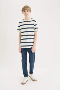 DeFacto Crew Neck Striped Short Sleeve T-Shirt Boy - Image 2