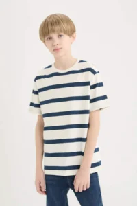 DeFacto Crew Neck Striped Short Sleeve T-Shirt Boy - Image 4