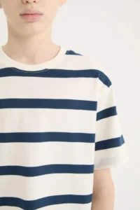 DeFacto Crew Neck Striped Short Sleeve T-Shirt Boy - Image 5