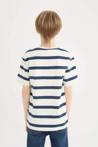 DeFacto Crew Neck Striped Short Sleeve T-Shirt Boy - Image 6