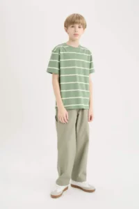 DeFacto Crew Neck Striped Short Sleeve T-Shirt Boy - Image 2
