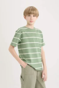 DeFacto Crew Neck Striped Short Sleeve T-Shirt Boy - Image 3