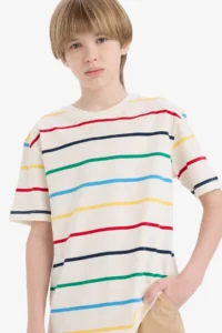 DeFacto Crew Neck Striped Short Sleeve T-Shirt Boy - Image 2