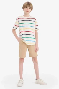 DeFacto Crew Neck Striped Short Sleeve T-Shirt Boy - Image 3