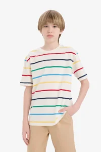 DeFacto Crew Neck Striped Short Sleeve T-Shirt Boy - Image 5