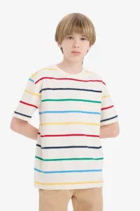 DeFacto Crew Neck Striped Short Sleeve T-Shirt Boy - Image 7