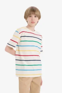 DeFacto Crew Neck Striped Short Sleeve T-Shirt Boy - Image 8