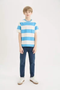 DeFacto Crew Neck Striped Short Sleeve T-Shirt Boy - Image 2